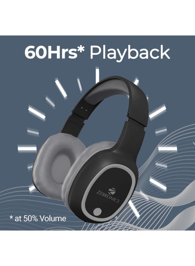 ZEBRONICS THUNDER Bluetooth 5.3 Wireless Headphones with 60H Backup, Gaming Mode, Dual Pairing, ENC, AUX, Micro SD, Voice assistant, Comfortable Earcups, Call Function(Black) - Image 5